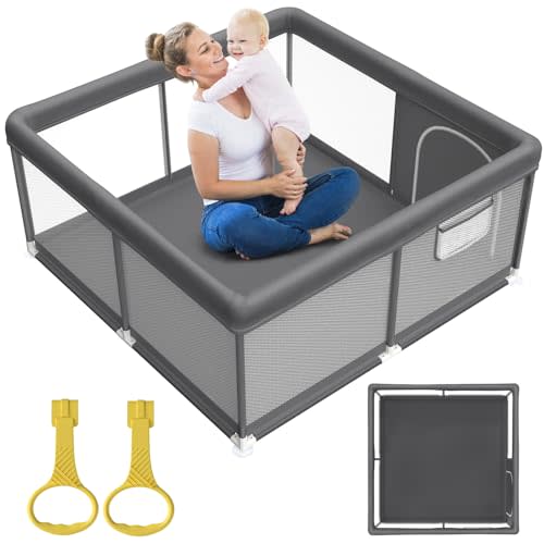 Fodoss Baby Playpen, Small Baby Play Pen(47x47inch), Playpen for Babies and Toddler (47 * 47 Baby playpen Dark Gray)