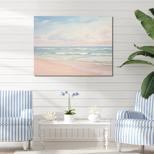 Highland Dunes Ocean Tranquility Tender Pink Pastel Sunrise On Canvas Print | Wayfair