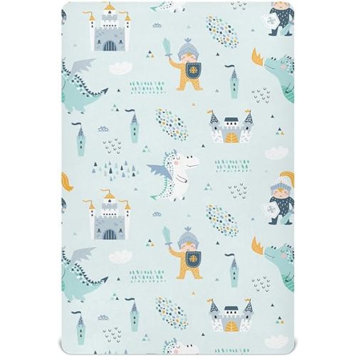 Burbuja Knight Dragon Castle Crib Sheet for Boys Girls, Fitted Crib Sheet 28 x 52 in for Standard Crib & Toddler Bed Mattresses, Soft & Breathable