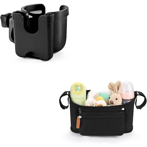 Accmor Universal Stroller Cup Holder+ Stroller Organizer Bundle Set, Universal Cup Holder and Organizer for Uppababy Nuna Doona Strollers