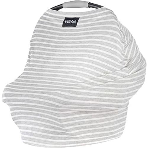 Milk Snob Original 5-in-1 Cover - Added Privacy for Breastfeeding, Baby Car Seat, Carrier, Stroller, High Chair, Shopping Cart, Lounger Canopy - Newborn Essentials, Nursing Top, Heather Gray Stripe