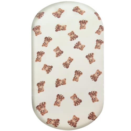 LifeTree Muslin Bassinet Sheets Unisex, Soft Breathable Fitted Baby Bassinet Sheets, 1 Pack for Standard Bassinet for Baby Boys Girls, 70% Viscose from Bamboo + 30% Cotton, Bear Pattern, 32" x 16"