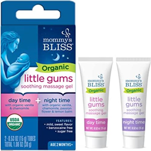 Mommy's Bliss Organic Little Gums Soothing Massage Gel Day and Night Combo, Helps with Tender Gums, Age 2 Months+, Sugar Free, Mild & Sweet Flavor, 2 - 0.53 Oz Tubes (Pack of 1)