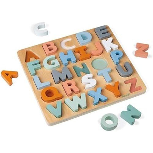 Janod Sweet Cocoon Wooden Alphabet Learning Puzzle with ABC Letters and Chalkboard - Ages 2+ - J04412