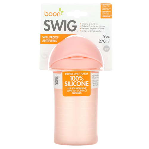 Boon Swig Toddler Silicone Straw Cup, 9 Ounces Pink