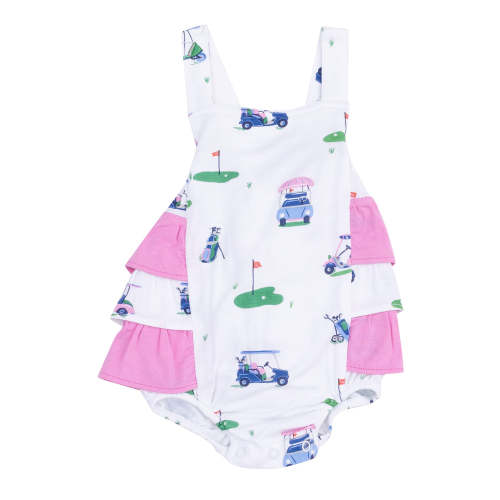 Ruffle Sunsuit, Vintage Golf Carts Pink