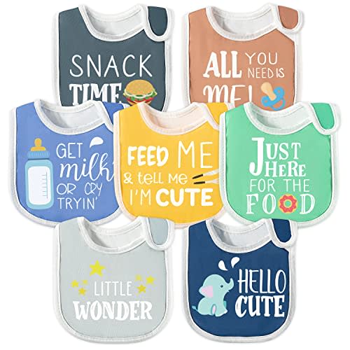 2ooya 7Pcs Cotton Waterproof Baby Bibs Hook Loop Closure Newborn Bib Keepsake Baby Gift for Drooling Feeding Eating