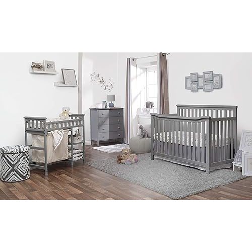 Sorelle Furniture Palisades 3-Piece Nursery Set with 4-in-1 Convertible Crib, 4-Drawer Dresser,and Changing Table with Hamper, Baby Furniture Made of Wood,Non-Toxic Finish, Nursery Furniture Set-Gray