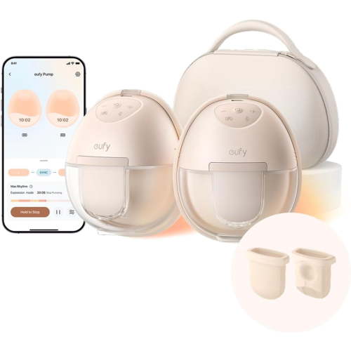 eufy Heated Wearable Breast Pump S1 Pro with Original Diaphragm (2-Pack), Slim Hands-Free Breast Pump with Industry-Leading HeatFlow™ Tech, Wireless Charging Case, App-Controlled OptiRhythm™