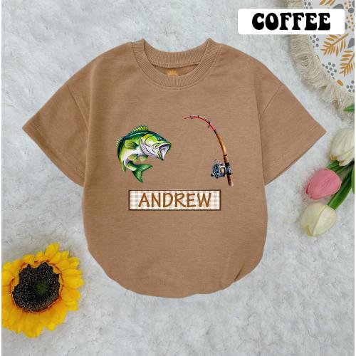 Personalized Fishing Baby Romper Short Sleeves, Fishing Boys Baby Bodysuit, Baby Name Romper, Farm Fishing Baby Outfit