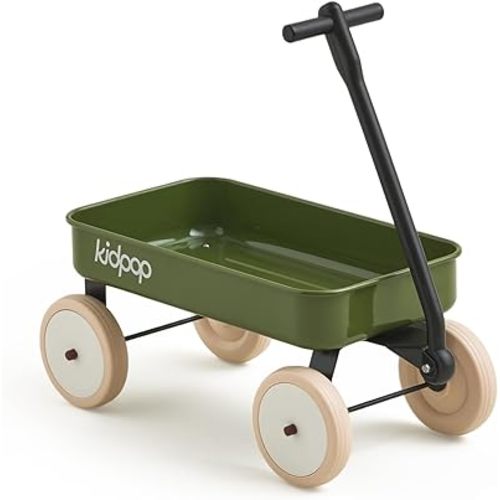 Kidpop Pula-Mini First Wagon for Toddlers, 4-Wheel Baby Pull Toy Cart for Kids Ages 1-3, Indoor & Outdoor Push Walker Toy, Ideal 1 Year Old Birthday Gifts (Green)
