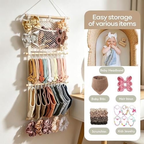 kangaroo Headband Holder Hair Bows Organizer for Baby Girls Large Capacity Bow Holder Hair Accessories Wall Hanging Organizer for Toddler Baby Girl Nursery Room Decor