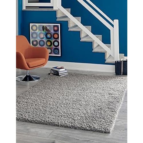 Rugs.com - Über Cozy Solid Shag Collection Rug – 8' x 10' Cloud Gray Shag Rug Perfect for Living Rooms, Large Dining Rooms, Open Floorplans