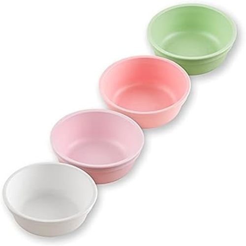 Re-Play Made in USA 12 Oz. Reusable Plastic Bowls, Pack of 4 Without Lid - Dishwasher and Microwave Safe Bowls for Snacks and Everyday Dining - Toddler Bowl Set 5.75" x 5.75" x 2", Blossom