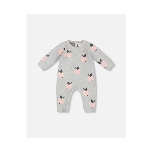 Baby Girl's Knitted Jacquard Jumpsuit Gray With Apples, 6M