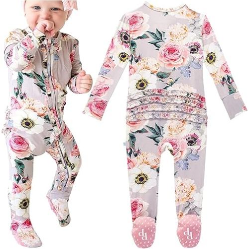 Posh Peanut Baby Girl Sleepers - Viscose from Bamboo Baby Pajamas & 2 Way Zipper Sleepers - Ruffled Baby Clothes for Girls