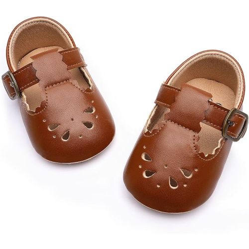 HONGTEYA Infant Baby Girls Mary Jane Flats Non Slip for Toddler First Walkers Soft Sole PU Leather Crib Shoes Sneaker Wedding Party Christmas Princess Dress Shoes Baby Moccasins Girls