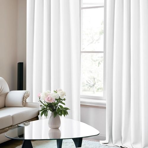 Deconovo Pure White Curtains for Living Room, Back Tab and Rod Pocket Curtain for Bedroom 84 Inches Long, 52x84 Inch, 2 Panels - 52W x 84L Inch