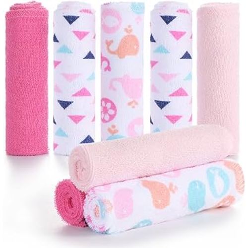 Baby Washcloths, Momcozy Ultra Soft Absorbent Towel, 8pcs Newborn Bath Face Towel, Natural Reusable Baby Wipes for Sensitive Skin, Baby Registry as Shower, 10"x10" (Pink)