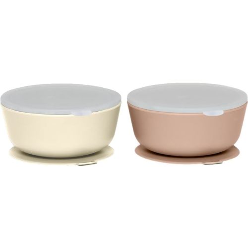 WeeSprout Suction Bowls for Baby (Set of 2) - 100% Silicone Toddler Bowl w/Plastic Lid - Leak Proof Feeding Supplies - Dishwasher & Microwave Safe Infant Bowls w/Extra Strong Suction Base
