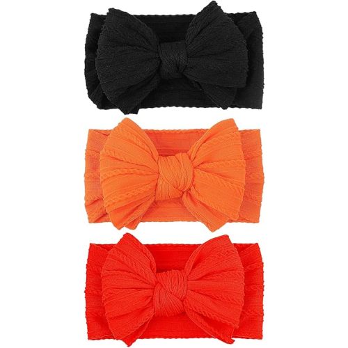 LemonSpace Handmade Halloween Thanksgiving Baby Bows Fall Orange Black 3Pcs