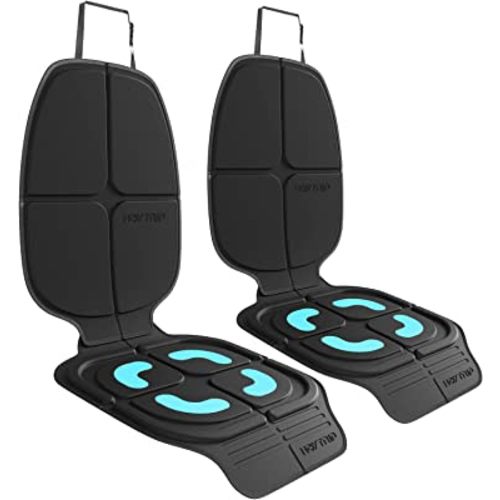 HEYTRIP Car Seat Protector, 2 Packs, Rear-Facing/Forward Facing Car Seat Mat for 0~12 Years Old Children, Waterproof, Easy Cleanup, Non-Slip, Fit Most Car Seats(Black Blue)