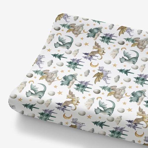 HawSkgFub Watercolor Cute Dragon Fairy Tale Changing Pad Cover for Baby Boy,  Fit 32"/34" x 16"