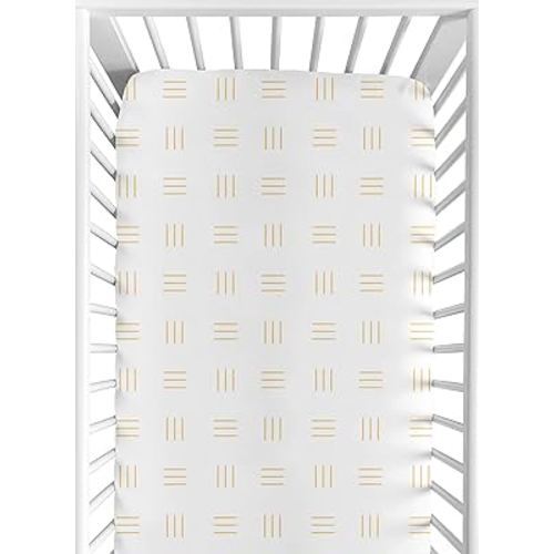 Sweet Jojo Designs White and Yellow Boho Mudcloth Boy or Girl Fitted Crib Sheet Baby or Toddler Bed Nursery - Mustard Bohemian Woodland Tribal Southwest Mud Cloth Hatch Gender Neutral Triple Line