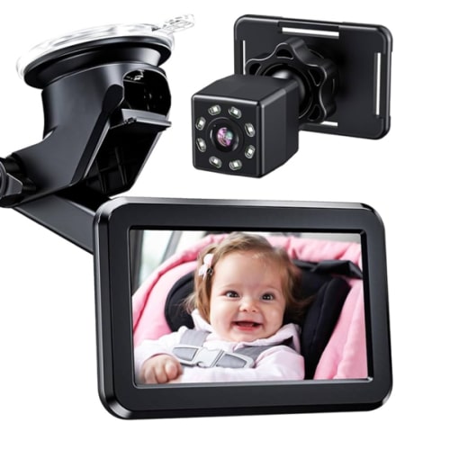 Itomoro Baby Car Mirror, Back Seat Baby Car Camera with HD Night Vision Function Display, Reusable Sucker Bracket, Wide View, 12V Cigarette Lighter, Easily Observe The Baby’s Move