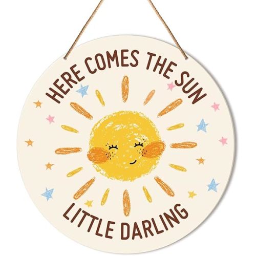 Baby Girl Boy Nursery Wall Decor, Boho Sunshine Nursery Hanging Sign Decor Bohemia Wall Decoration Wood Sign for Kids Bedroom, Playroom, Gift for Newborn Baby Girl Boy Toddler, Here Come The Sun