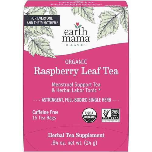 Earth Mama Organic Raspberry Leaf Tea Bags | Labor Tonic & Menstrual Support Herbal Tea, Red Raspberry Leaf Tea for Pregnancy & Postpartum Care Recovery, Caffeine Free Tea, Non GMO, (16 Teabags)