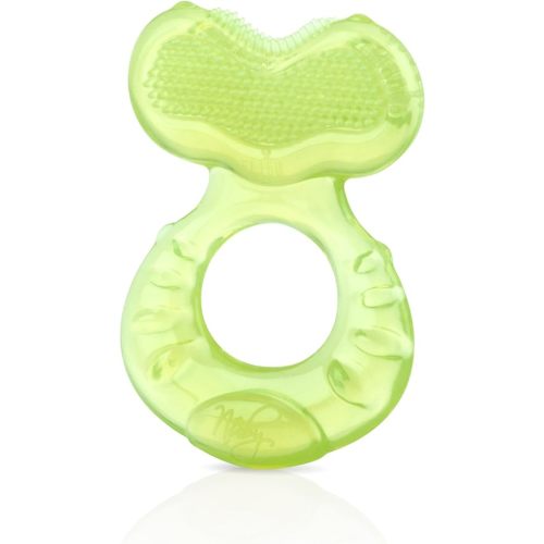 Nuby Silicone Teethe-eez Teether with Bristles, Includes Hygienic Case, Green