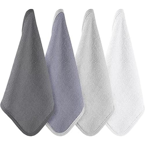 12 Pack Colorful Baby Washcloths 12 * 12 inch Newborn Wash Cloths Baby Soft Cotton Towels Reusable Baby Wipes for Face Baby Shower Gifts, 4 Colors(Grey)