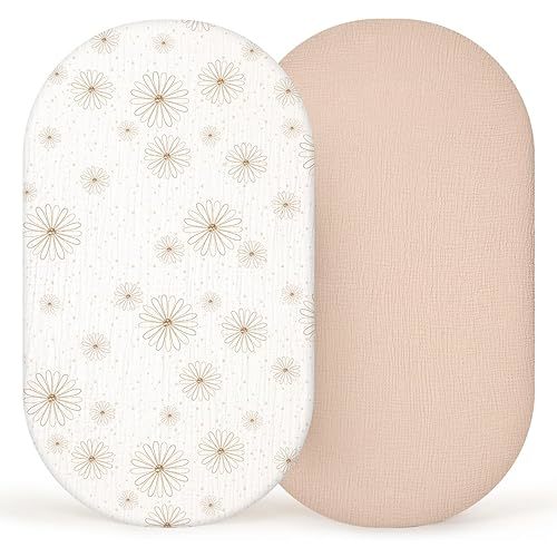 lulumoon Muslin Bassinet Sheets Baby: Cotton Bassinet Sheets Fitted for Boys and Girls - Bassinet Sheets for Oval Rectangle or Hourglass Mattress