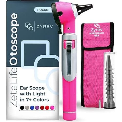 Zyrev ZetaLife Otoscope - Ear Scope with Light, Ear-Infection Detector, Pocket Size (Pink Color)