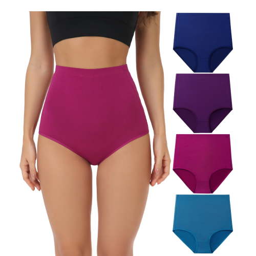 wirarpa Women's Underwear Cotton Super High Waisted Briefs Stretch Full Coverage Panties 4 Pack Cobalt Blue Purple Dark Purple Dark Blue 2X-Large