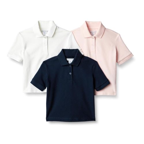 Amazon Essentials Toddlers and Baby Girls' Cotton Spandex Polo Shirt, Pack of 3