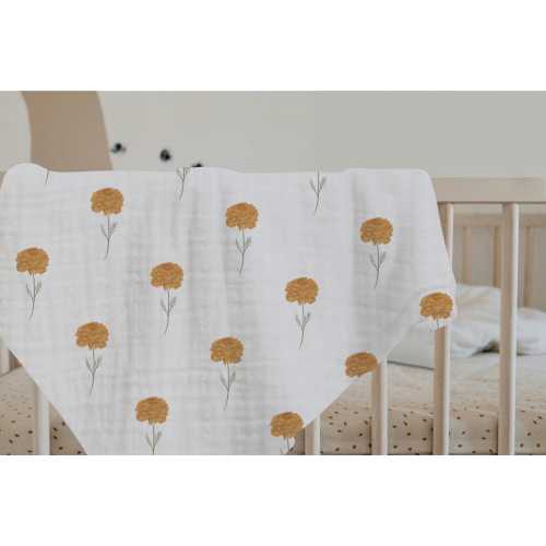 Birth Month Flower | October | Marigold | Organic Muslin Baby Blanket | Personalized Gift For Baby | Sustainable Choice For Families