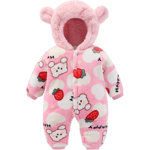 Toddler Baby Boys Girls One Piece Snowsuit Fleece Bodysuit Bear Ear Hooded Jumpsuits Cute Unisex Winter Warm Outwear Outfits