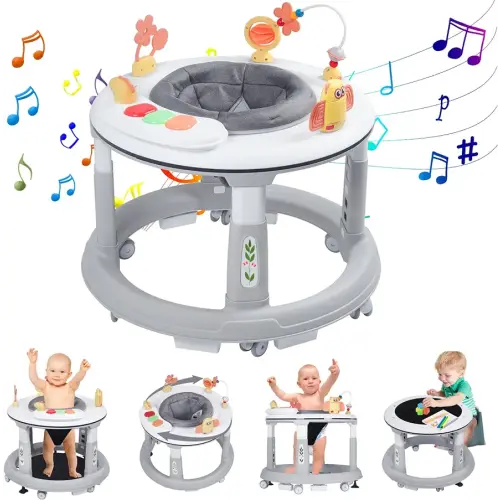 Baby Walker, 5 in 1 Walker for Baby Boy Girl 6-12 Months, Foldable Baby Walker with Wheels, Activity Center for Toddler Infant 6-18 Months with Bouncer & Learning Mode, Music, Adjustable Heights