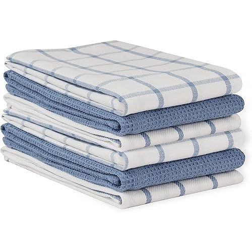 LANE LINEN Kitchen Towels Set - Pack of 6 Cotton Dish Cloths, 18”x 28”, Soft Absorbent Tea Towels for Kitchen, Premium Quick Drying Cleaning Towels - Indigo