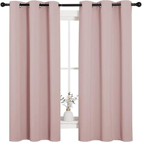 NICETOWN Small Window Curtains, Blush Pink Room Darkening Curtain Panels, Nursery Essential Thermal Insulated Solid Grommet Top Blackout Curtains/Drapes for Bedroom (1 Pair, 42 x 63 inches)
