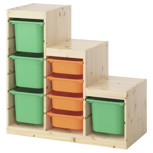 TROFAST Storage combination with boxes - light white stained pine light orange/bright green 37x17 3/8x35 7/8 "