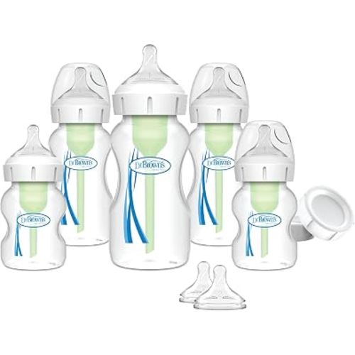 Dr. Brown’s Natural Flow Anti-Colic Options+ Wide-Neck Baby Bottles, Newborn Gift Set, Blue