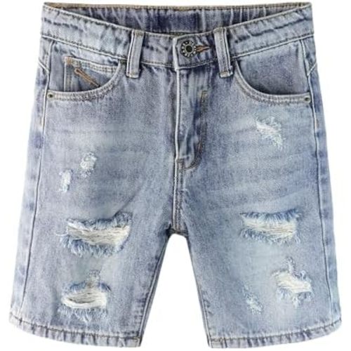 KIDSCOOL SPACE Baby Little Big Boys Denim Shorts,Elastic Waistband Inside Ripped Holes Jeans Summer Wear