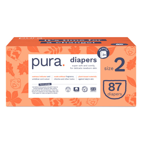 Pura Sensitive Soft Sustainable Baby Diapers Size 2, 87 Count (Choose Your Size and Count)