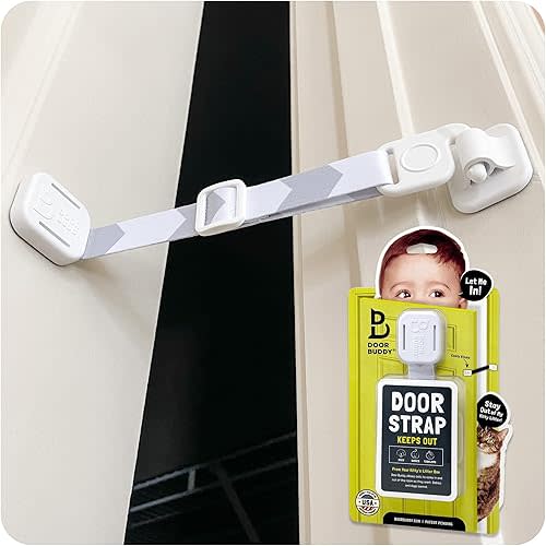 Door Buddy Baby Proof Door Latch for Cats - Grey. Adjustable Cat Door Strap Keeps Baby Out of Cat Food & Litter Box. Simple Child Door Locks for Kids Safety. Baby Gate Cat Door Interior Alternative.