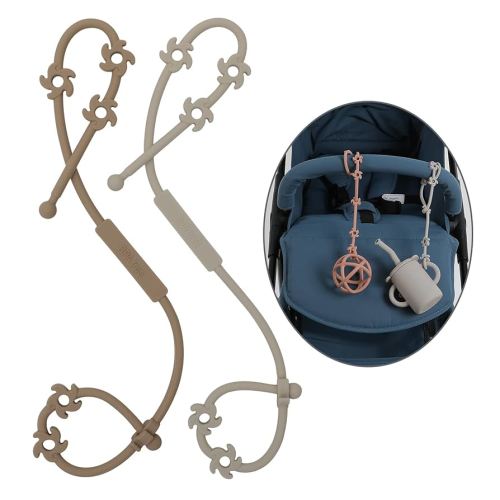 Toy Safety Straps, Food Grade Silicone Pacifier Clips Sippy Cup Strap Stretchable Adjustable for Strollers, High Chair, Cribs, Hanging Baskets, 2 Pack (Sand+Light Grey)