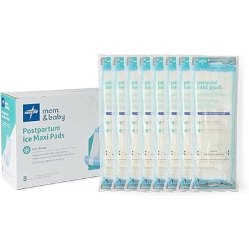 Medline 2-in-1 Absorbent Perineal Pad and Instant Cold Ice Packs for Postpartum Care (8 Count). Ready-to-use Essential for After Delivery, Maternity, Postpartum Care