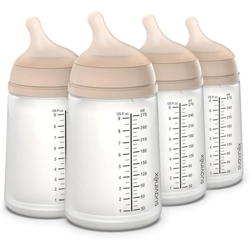 Suavinex Zero Zero Anti Colic Baby Bottle, No 1 Spanish Baby Bottle Brand, Minimizes Bottle Rejection & Nipple Confusion, Perfect for Breastfeeding Babies, Medium Flow, 4 Pk 9 oz, Light